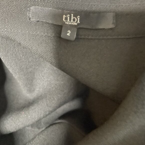 Tibi Peplum Blouse Women’s 2 Black Crepe long sleeve button up ruffle bottom - Picture 4 of 6